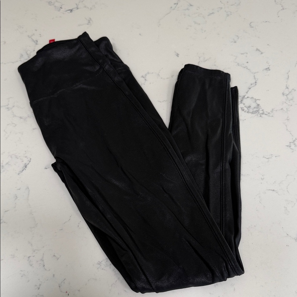 Girls Black Faux Leather Leggings - M
